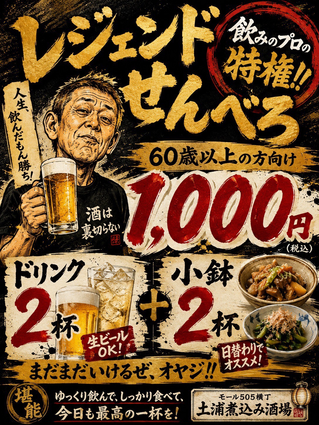 店頭のレジェンドセンベロ告知POP